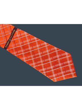 Tommy Hilfiger Mens Tie Orange Plaid 100% Silk USA Classic Designer Necktie NWT
